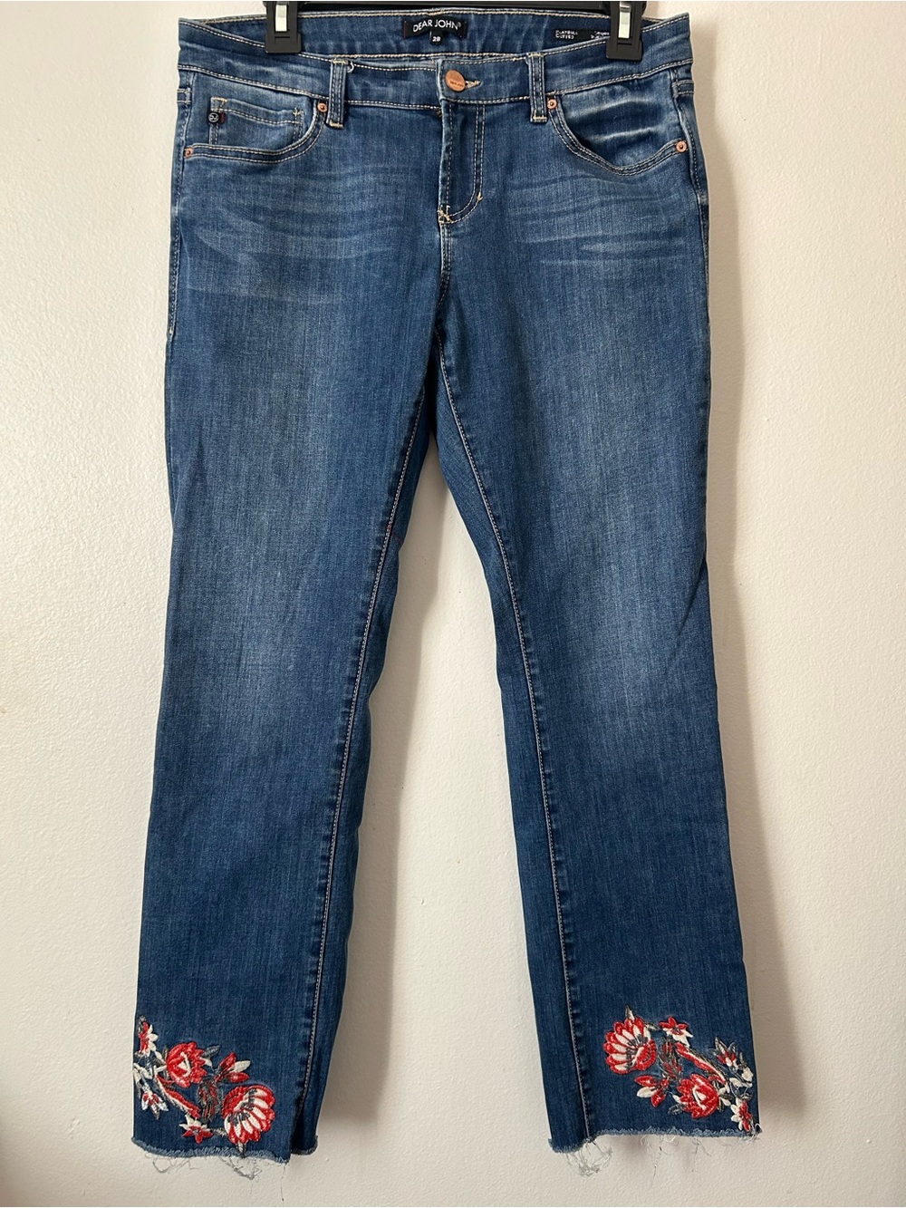Dear John Playback Floral Embroidered Raw Hem Jeans 28
